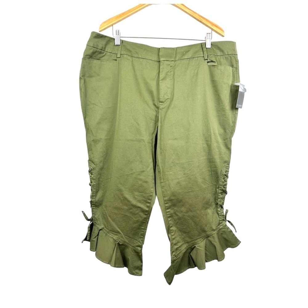 Eloquii Olive Green Cropped Ruffle Hem Pants